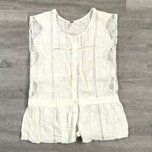 FREE PEOPLE Lace Trim Sleeveless Top White SZ S